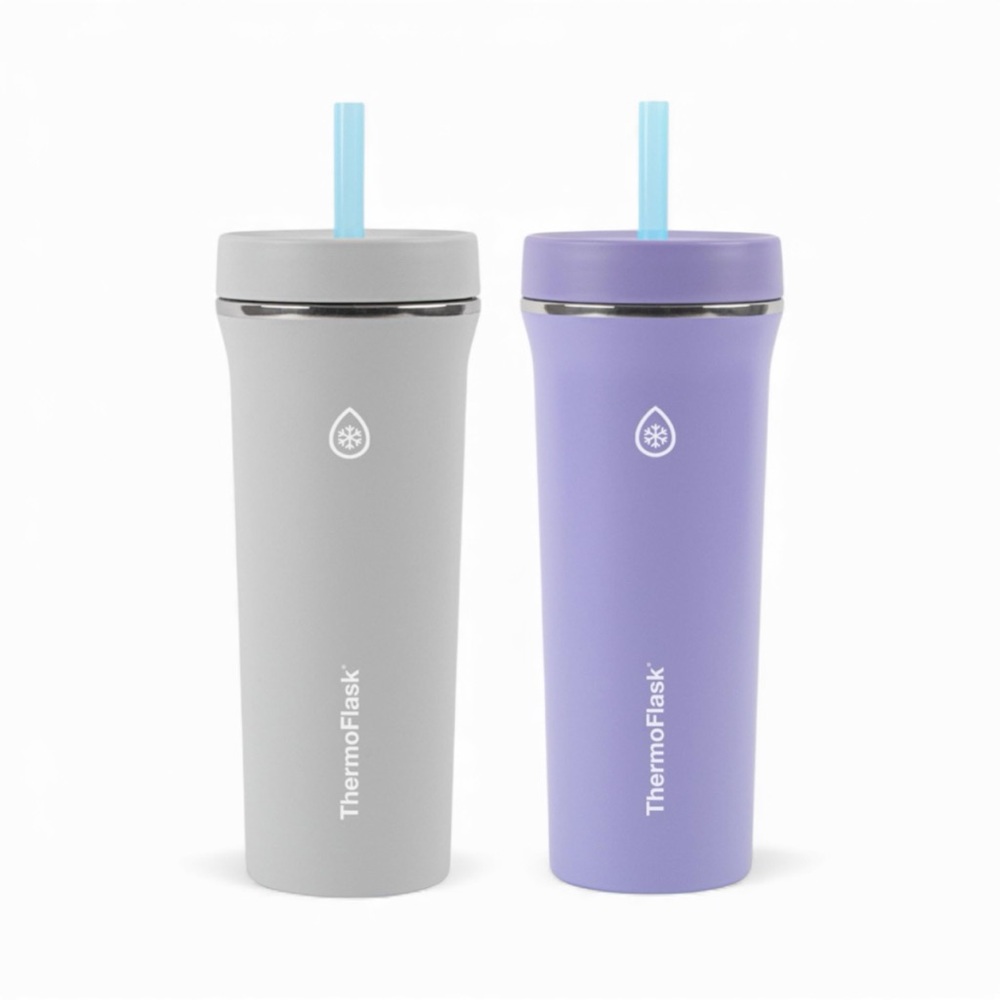 (2) ThermoFlask Tumblers Purple/Grey- 32 ounces